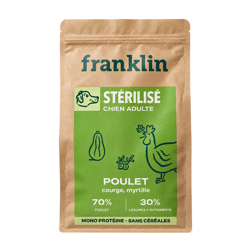 Franklin Croquettes chien stérilisé Poulet, courge, myrtille