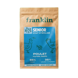 Franklin Chat Senior Stérilisé Poulet, Myrtille, Basilic